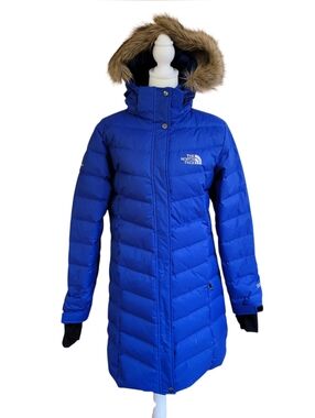 The North Face Women’s 900 Fill Cobalt Blue Down Puffer Parka Faux Fur Hood Coat